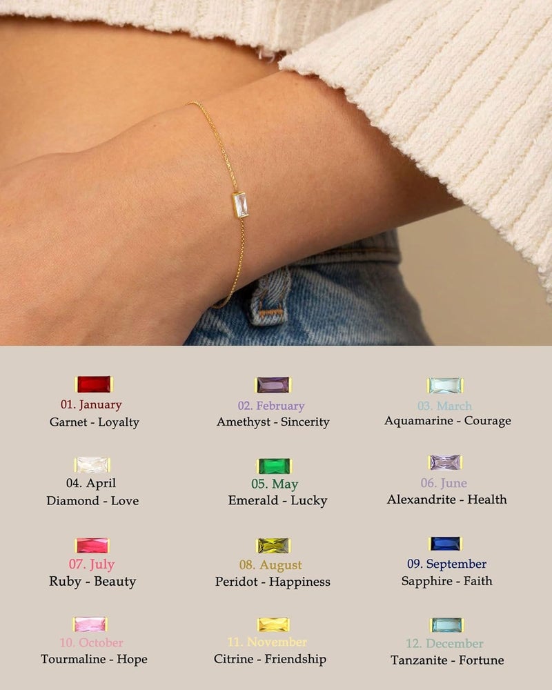 FUNEIA Birthstone Gold Bracelets for Women Non Tarnish Trendy Dainty 14K Gold Plated Bracelet Stack Stackable Blue Green May Emerald Friendship Bracelets Jewelry Gifts for Mom Best Friend - Image 3